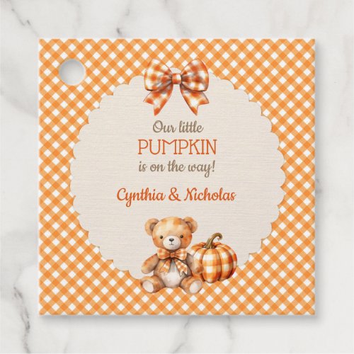 Autumn Plaid Teddy Bear Pumpkin Leaves Favor Tags