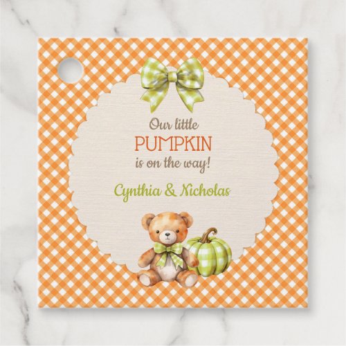 Autumn Plaid Teddy Bear Pumpkin Leaves Favor Tags