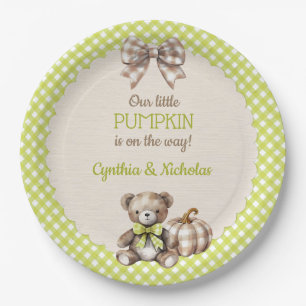 Autumn Plaid Teddy Bear Pumpkin Paper Plates