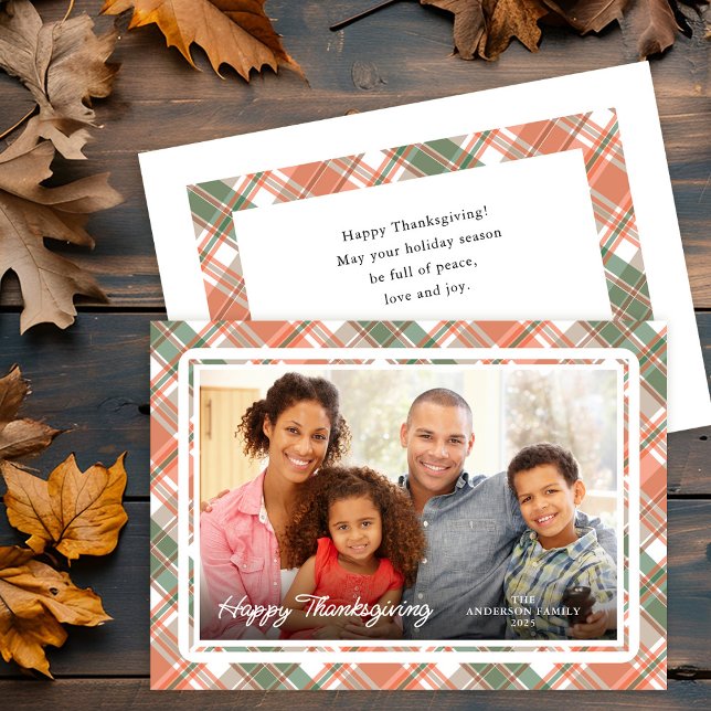 Autumn Plaid Thanksgiving Photo Flat Holiday Card (Creator Uploaded)