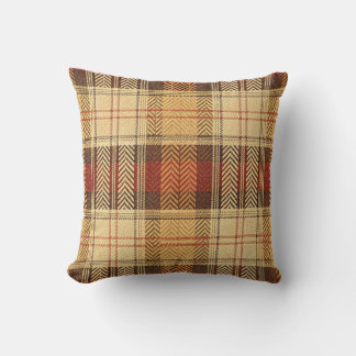 Autumn Plaid Warm Terracotta Herringbone Tartan Throw Pillow