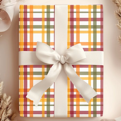 Autumn Plaid Watercolor Stripes Fall Pattern Wrapping Paper