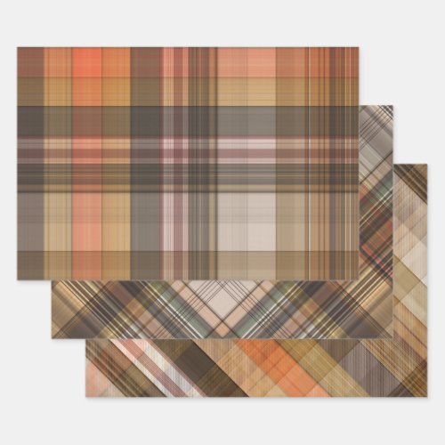 Autumn Plaids Trio Wrapping Paper Sheets