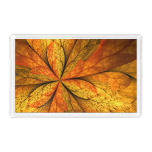 Autumn Plant, Modern Abstract Fractal Art Leaf Acrylic Tray