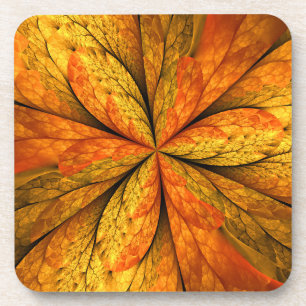 Autumn Plant, Modern Abstract Fractal Art Leaf Beverage Coaster