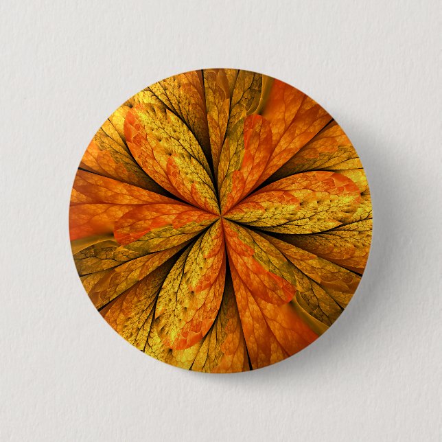 Autumn Plant, Modern Abstract Fractal Art Leaf Button (Front)