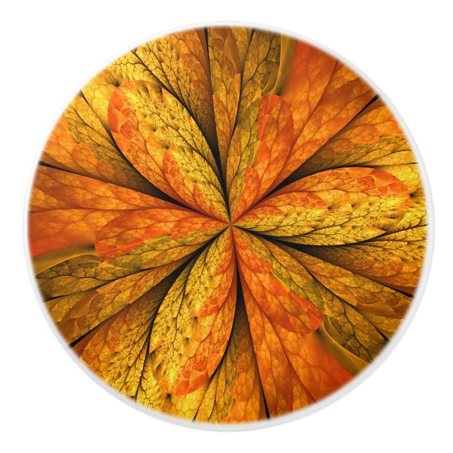 Autumn Plant, Modern Abstract Fractal Art Leaf Ceramic Knob (Front)