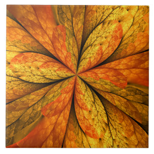 Autumn Plant, Modern Abstract Fractal Art Leaf Ceramic Tile