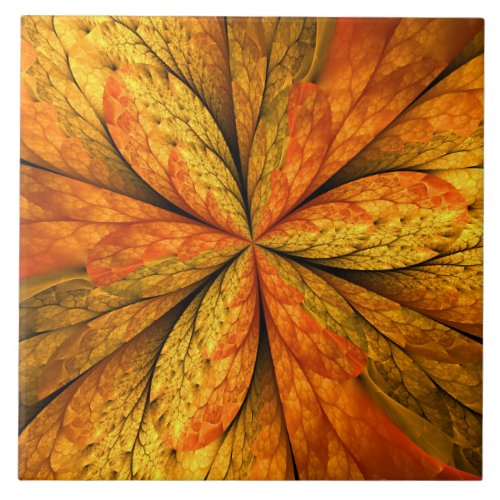 Autumn Plant Modern Abstract Fractal Art Leaf Ceramic Tile