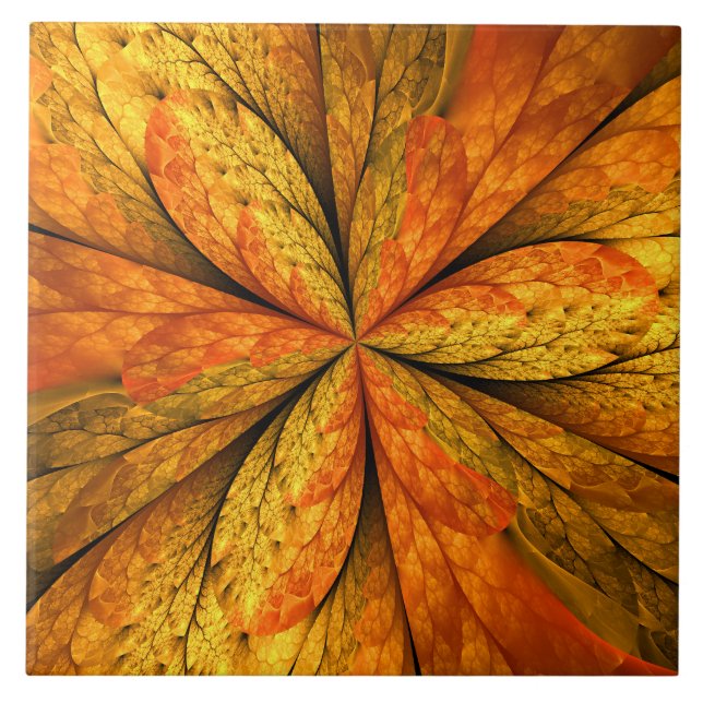 Autumn Plant, Modern Abstract Fractal Art Leaf Ceramic Tile (Front)