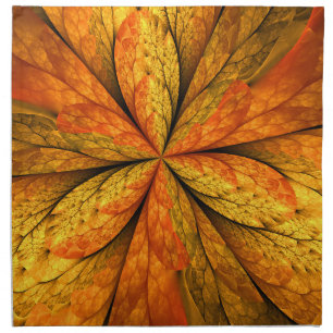 Autumn Plant, Modern Abstract Fractal Art Leaf Cloth Napkin