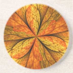 Autumn Plant, Modern Abstract Fractal Art Leaf Coaster