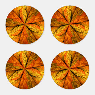Autumn Plant, Modern Abstract Fractal Art Leaf Coaster Set