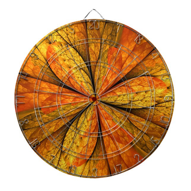 Autumn Plant, Modern Abstract Fractal Art Leaf Dart Board (Front)