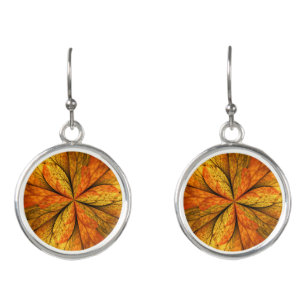 Autumn Plant, Modern Abstract Fractal Art Leaf Earrings