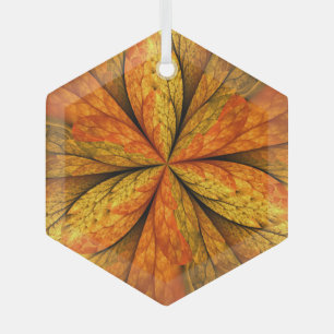 Autumn Plant, Modern Abstract Fractal Art Leaf Glass Ornament