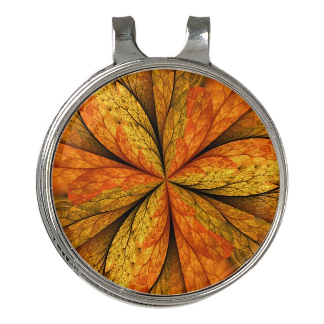 Autumn Plant, Modern Abstract Fractal Art Leaf Golf Hat Clip (Front)