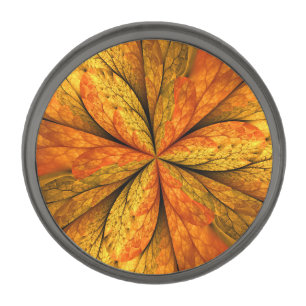 Autumn Plant, Modern Abstract Fractal Art Leaf Gunmetal Finish Lapel Pin