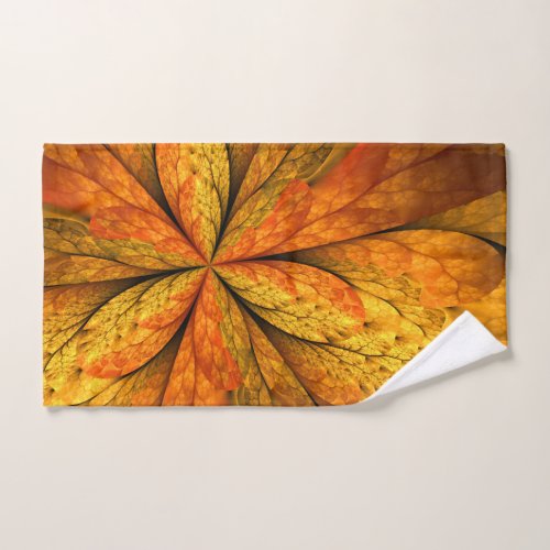Autumn Plant Modern Abstract Fractal Art Leaf Hand Towel