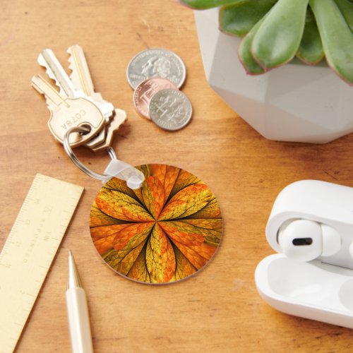 Autumn Plant Modern Abstract Fractal Art Leaf Keychain