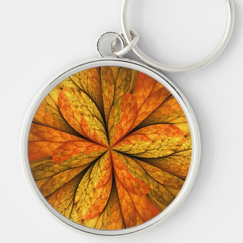 Autumn Plant Modern Abstract Fractal Art Leaf Keychain