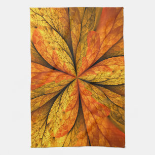 Autumn Plant, Modern Abstract Fractal Art Leaf Kitchen Towel