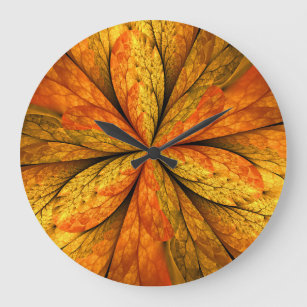 Autumn Plant, Modern Abstract Fractal Art Leaf Large Clock