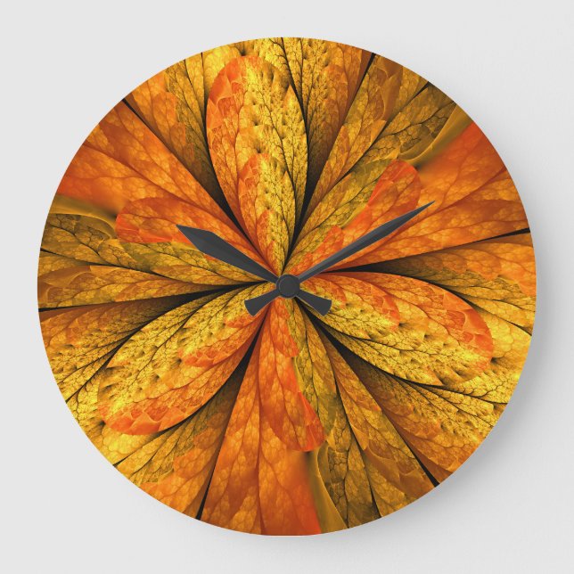 Autumn Plant, Modern Abstract Fractal Art Leaf Large Clock (Front)