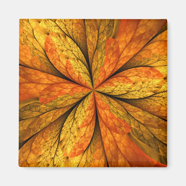 Autumn Plant, Modern Abstract Fractal Art Leaf Magnet (Front)