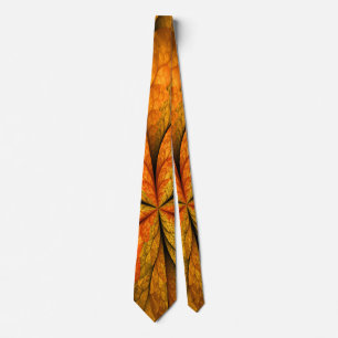 Autumn Plant, Modern Abstract Fractal Art Leaf Neck Tie