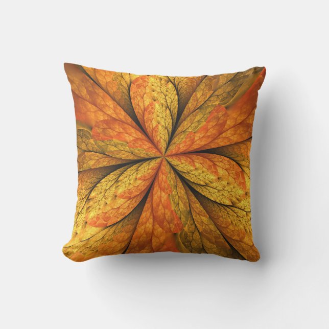 Autumn Plant, Modern Abstract Fractal Art Leaf Outdoor Pillow (Front)