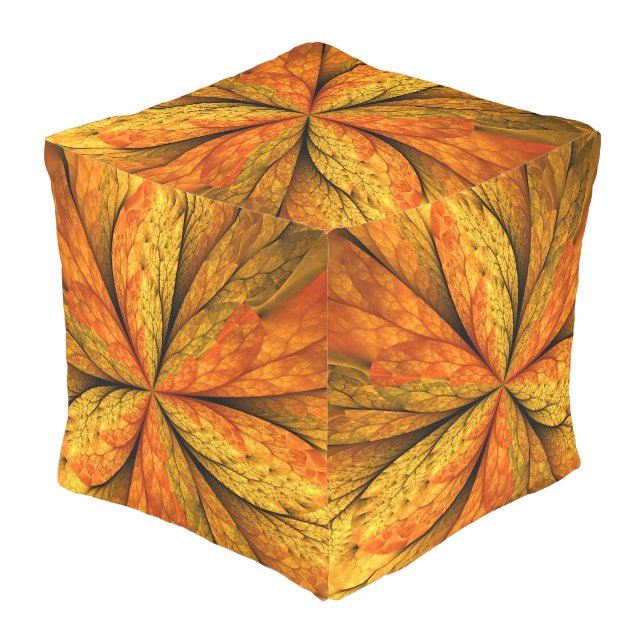 Autumn Plant, Modern Abstract Fractal Art Leaf Outdoor Pouf (Angled Front)
