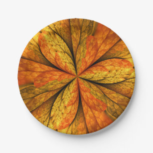 Autumn Plant, Modern Abstract Fractal Art Leaf Paper Plates