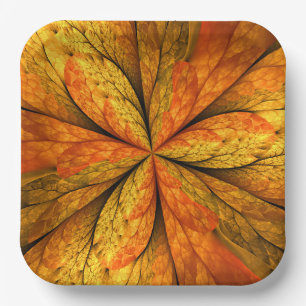 Autumn Plant, Modern Abstract Fractal Art Leaf Paper Plates
