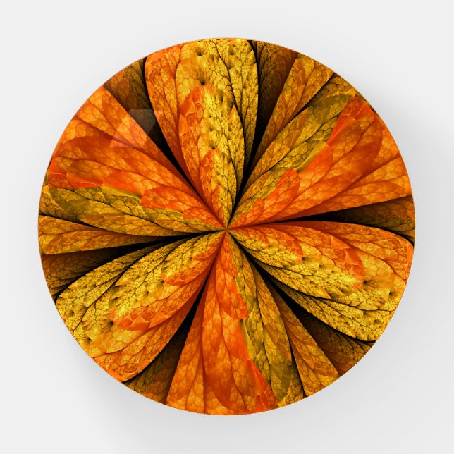 Autumn Plant, Modern Abstract Fractal Art Leaf Paperweight (Front)
