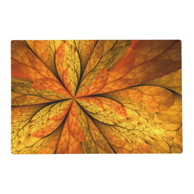 Autumn Plant, Modern Abstract Fractal Art Leaf Placemat (Front)