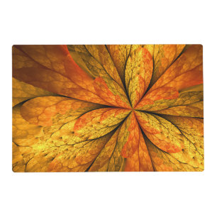 Autumn Plant, Modern Abstract Fractal Art Leaf Placemat