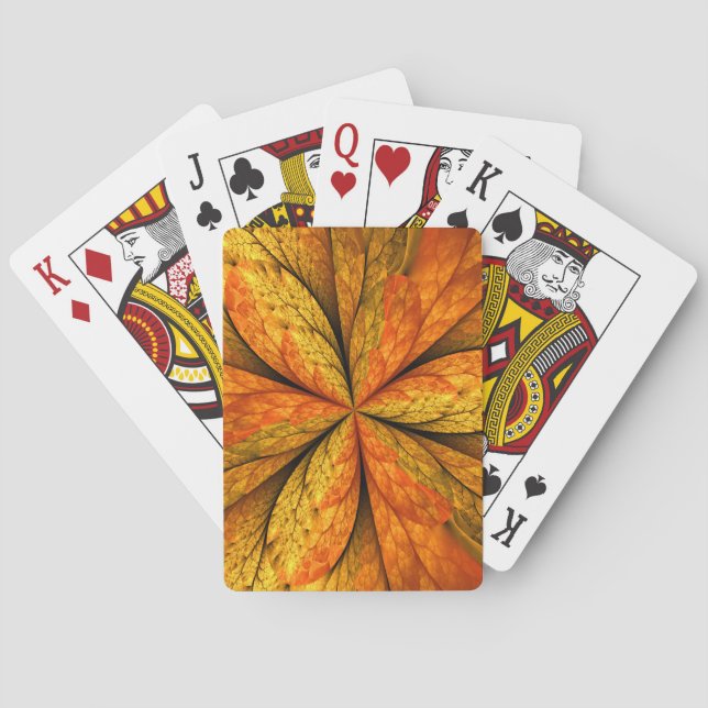 Autumn Plant, Modern Abstract Fractal Art Leaf Poker Cards (Back)