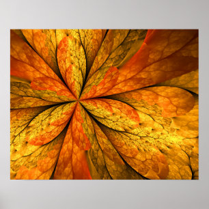 Autumn Plant, Modern Abstract Fractal Art Leaf Poster