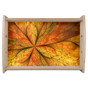 Autumn Plant, Modern Abstract Fractal Art Leaf Serving Tray