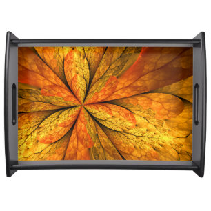 Autumn Plant, Modern Abstract Fractal Art Leaf Serving Tray