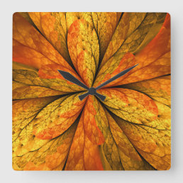 Autumn Plant, Modern Abstract Fractal Art Leaf Square Wall Clock
