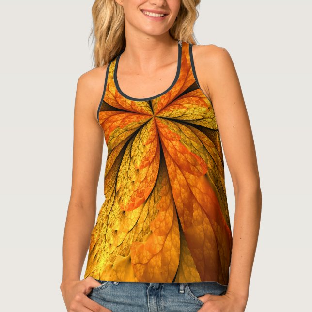 Autumn Plant, Modern Abstract Fractal Art Leaf Tank Top (Front)