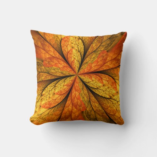 Autumn Plant Modern Abstract Fractal Art Leaf Throw Pillow