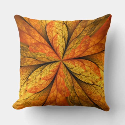 Autumn Plant Modern Abstract Fractal Art Leaf Throw Pillow