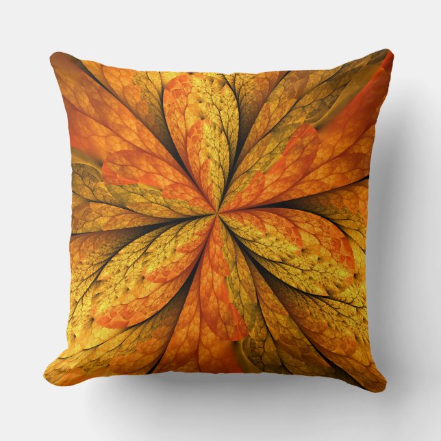 Autumn Plant, Modern Abstract Fractal Art Leaf Throw Pillow (Front)