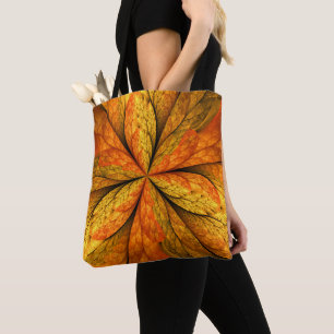 Autumn Plant, Modern Abstract Fractal Art Leaf Tote Bag