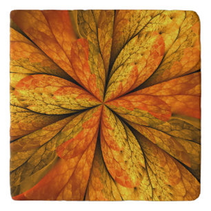 Autumn Plant, Modern Abstract Fractal Art Leaf Trivet