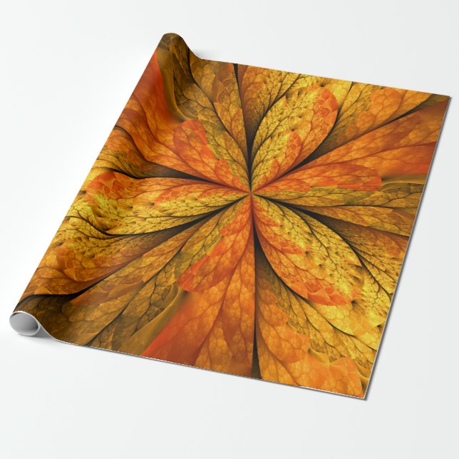 Autumn Plant, Modern Abstract Fractal Art Leaf Wrapping Paper (Unrolled)