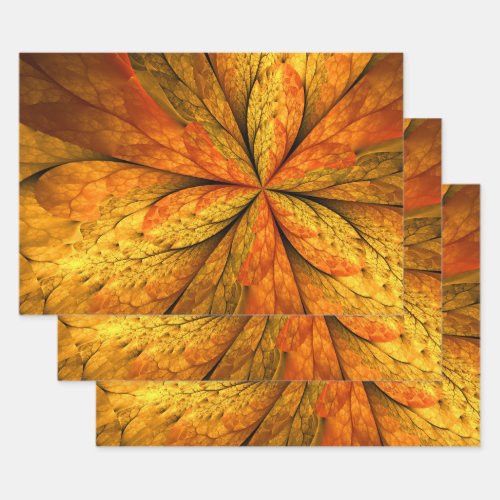 Autumn Plant Modern Abstract Fractal Art Leaf Wrapping Paper Sheets